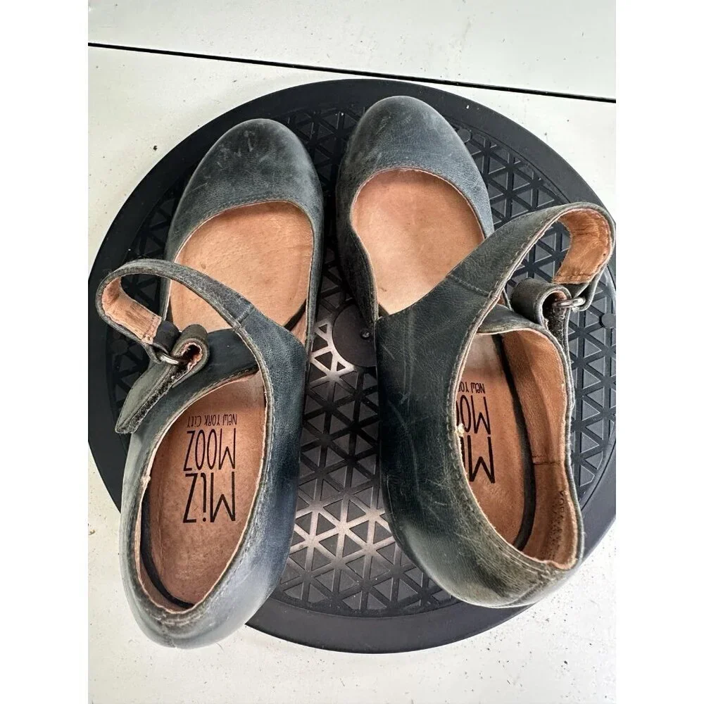 Miz Mooz Kora Gray Leather Mary Jane Heels Chunky Heel Sz 36/6 Twee Lagenlook